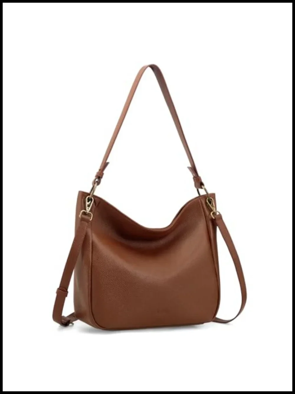 Genuine Leather Hobo Crossbody Bag with 2 Straps, Vintage Soft Shoulder Handbag
